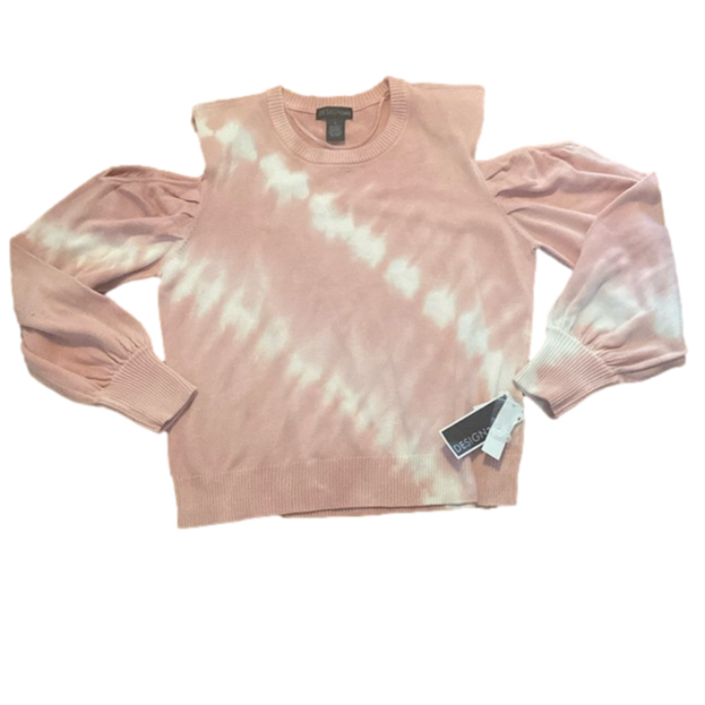 NWT Design 365 Cold Shoulder Tie Dye Long Sleeve Sweater Pink White L